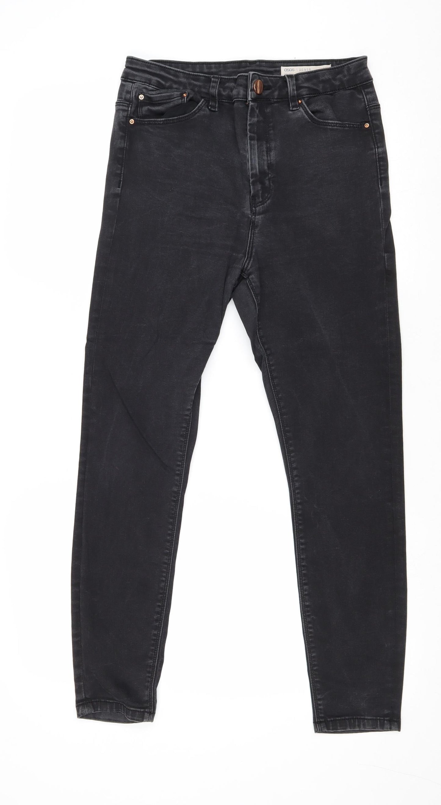ASOS Womens Black Cotton Straight Jeans Size 30 in Regular Zip