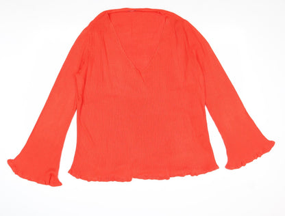 George Womens Red V-Neck Acrylic Pullover Jumper Size 12