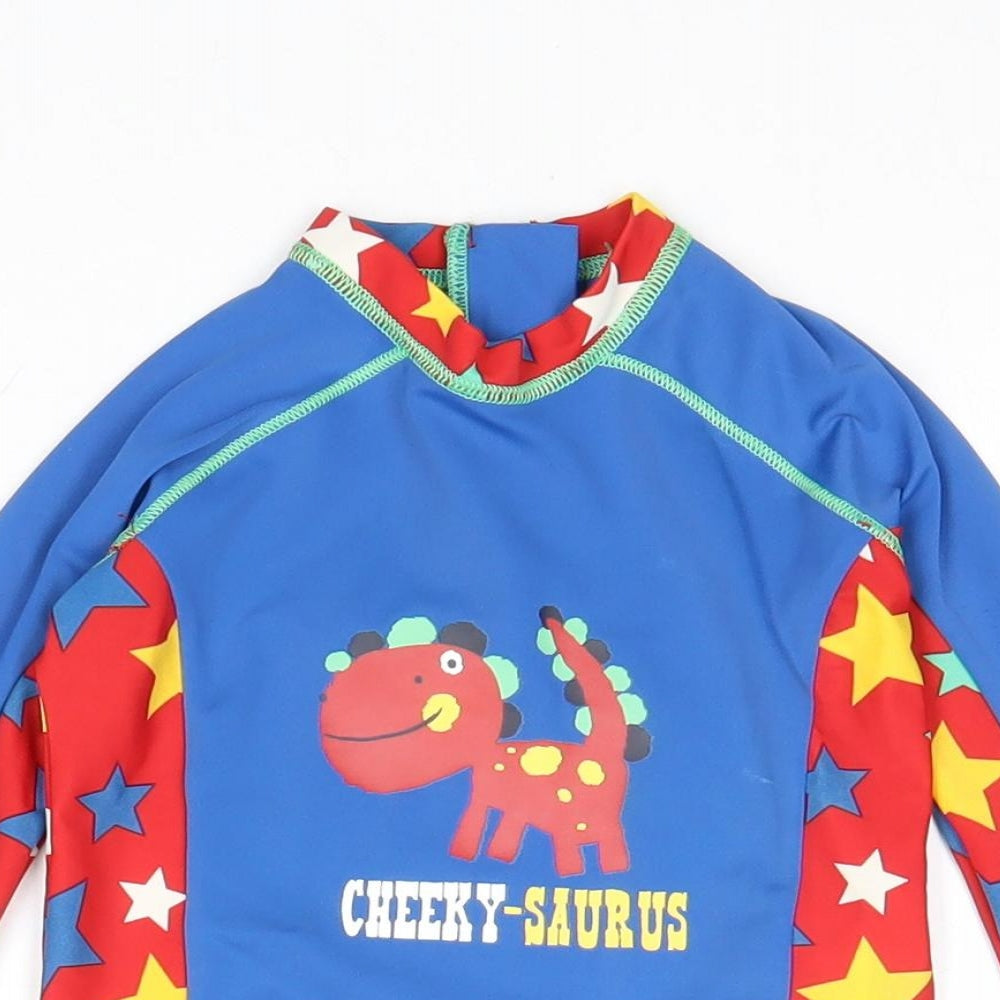 Marks and Spencer Boys Blue Geometric Polyamide Basic Blouse Size 12-18 Months Round Neck Zip - Dinosaur and Stars, Swim top