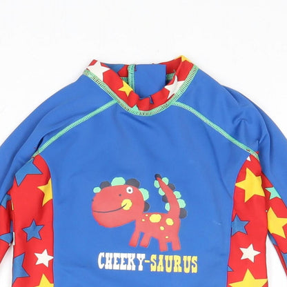Marks and Spencer Boys Blue Geometric Polyamide Basic Blouse Size 12-18 Months Round Neck Zip - Dinosaur and Stars, Swim top