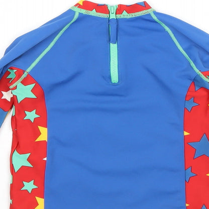Marks and Spencer Boys Blue Geometric Polyamide Basic Blouse Size 12-18 Months Round Neck Zip - Dinosaur and Stars, Swim top