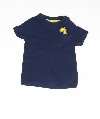 F&F Boys Blue 100% Cotton Basic T-Shirt Size 0-3 Months Round Neck Snap - Dinosaur