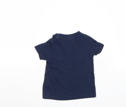 F&F Boys Blue 100% Cotton Basic T-Shirt Size 0-3 Months Round Neck Snap - Dinosaur