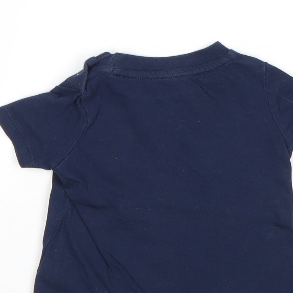 F&F Boys Blue 100% Cotton Basic T-Shirt Size 0-3 Months Round Neck Snap - Dinosaur
