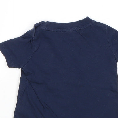F&F Boys Blue 100% Cotton Basic T-Shirt Size 0-3 Months Round Neck Snap - Dinosaur