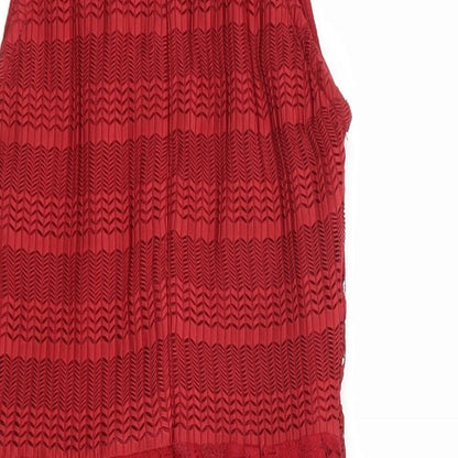 Topshop Womens Red Geometric Cotton Bodycon Size 4 Square Neck Zip