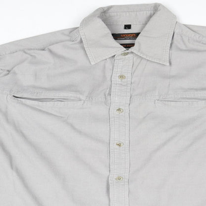 Mens UK Size L Jeff & Co Grey  Button-Up Long Sleeve Casual Shirt