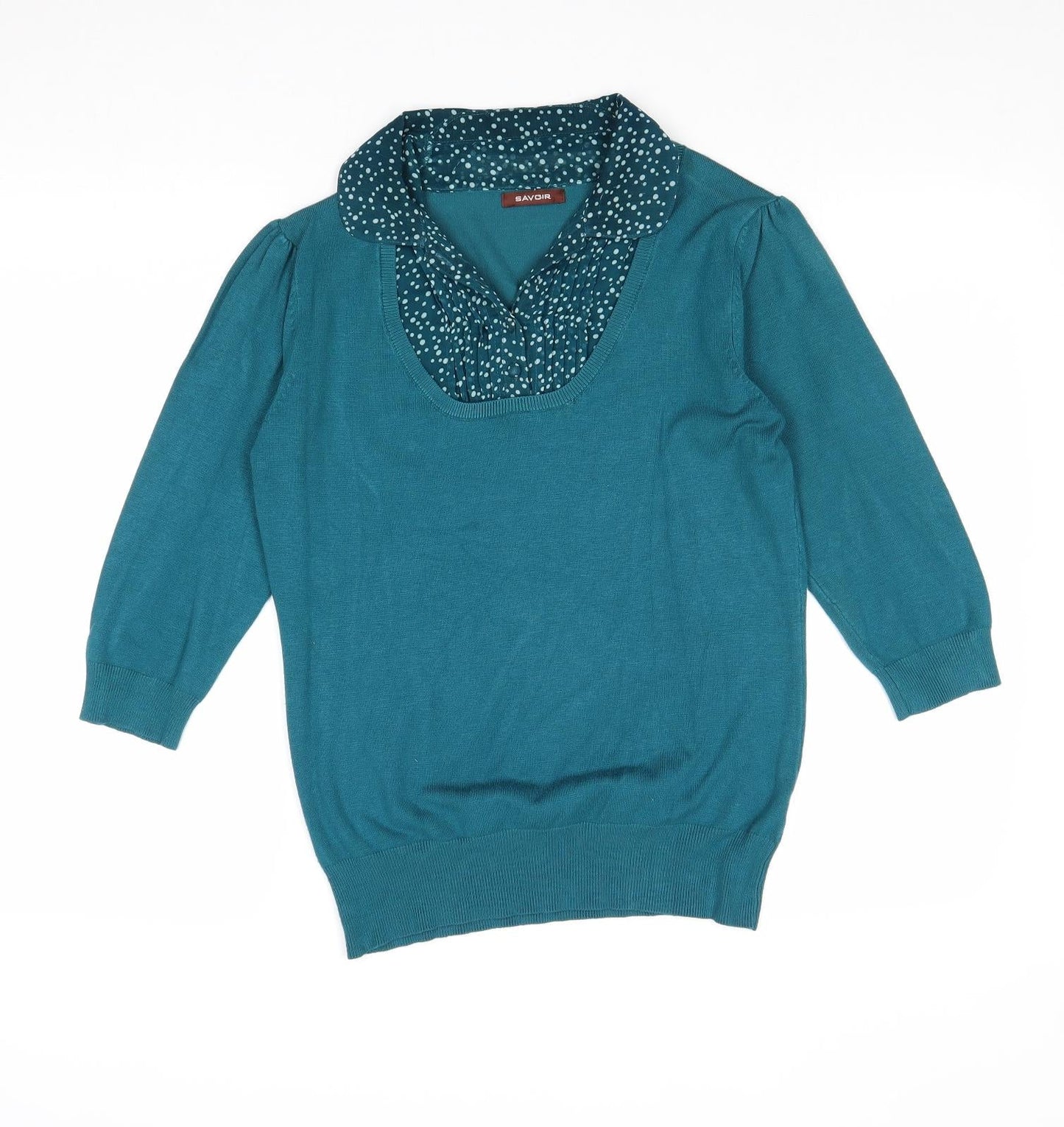Savoir Womens Blue V-Neck Viscose Pullover Jumper Size 16