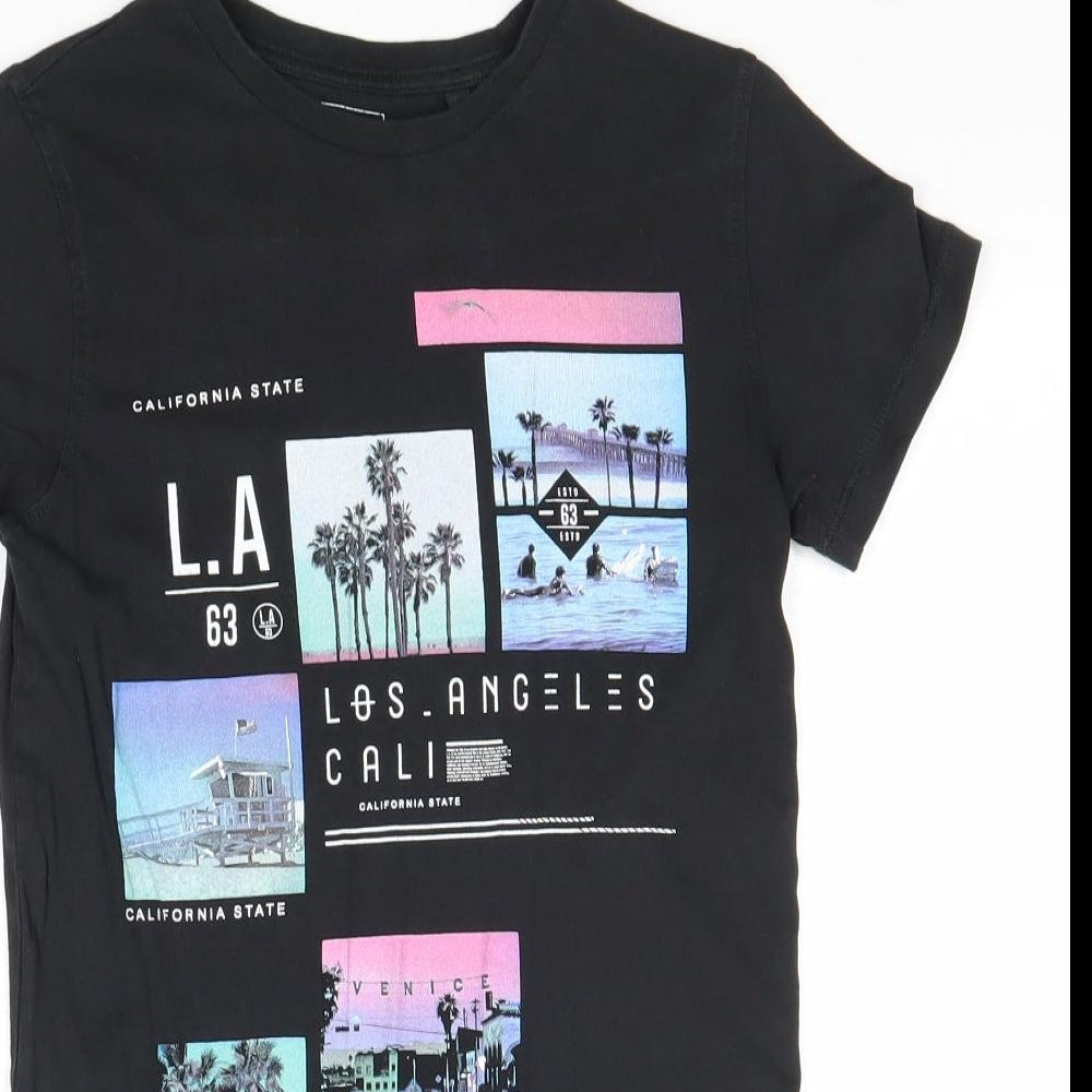 NEXT Boys Black 100% Cotton Basic T-Shirt Size 7 Years Round Neck Pullover - Los Angeles