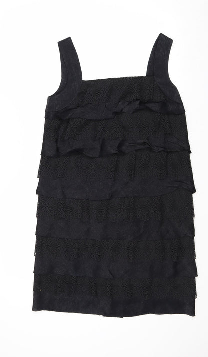 London Times Womens Black Viscose Pinafore/Dungaree Dress Size 8 Square Neck Zip