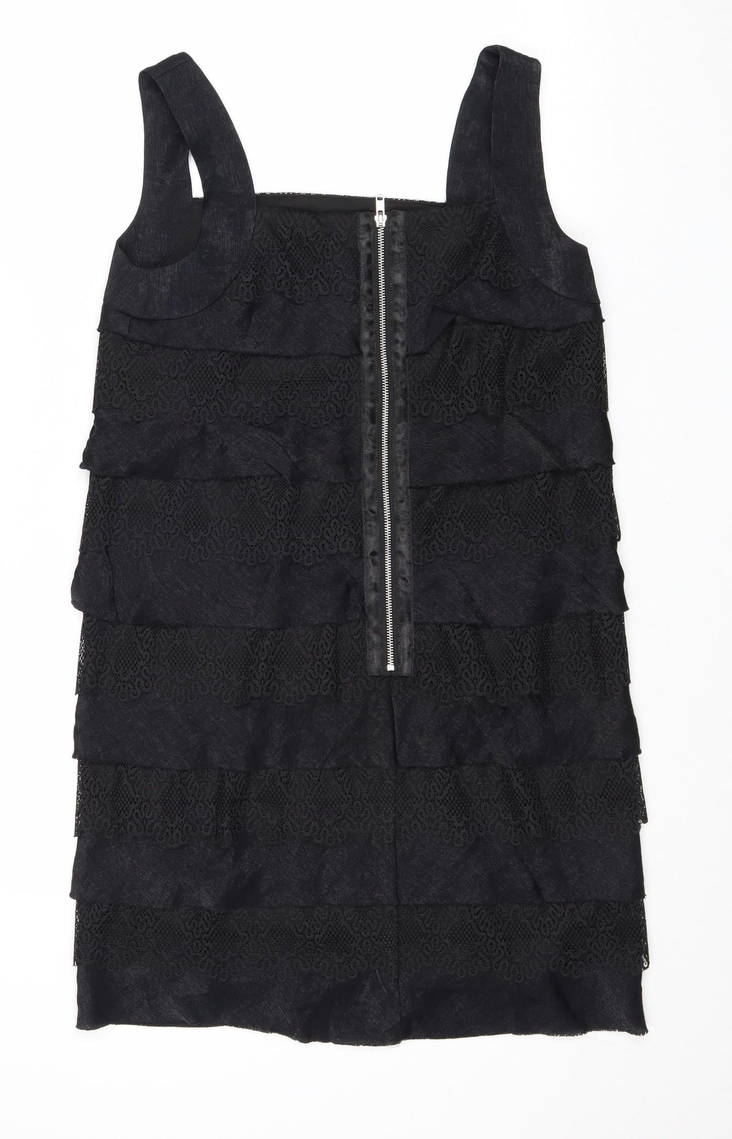 London Times Womens Black Viscose Pinafore/Dungaree Dress Size 8 Square Neck Zip