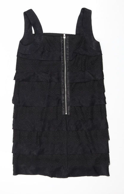 London Times Womens Black Viscose Pinafore/Dungaree Dress Size 8 Square Neck Zip