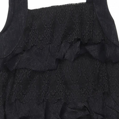 London Times Womens Black Viscose Pinafore/Dungaree Dress Size 8 Square Neck Zip