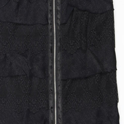 London Times Womens Black Viscose Pinafore/Dungaree Dress Size 8 Square Neck Zip