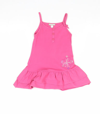 Orchestra Girls Pink Cotton A-Line Size 4 Years Round Neck Pullover - Flower Detail