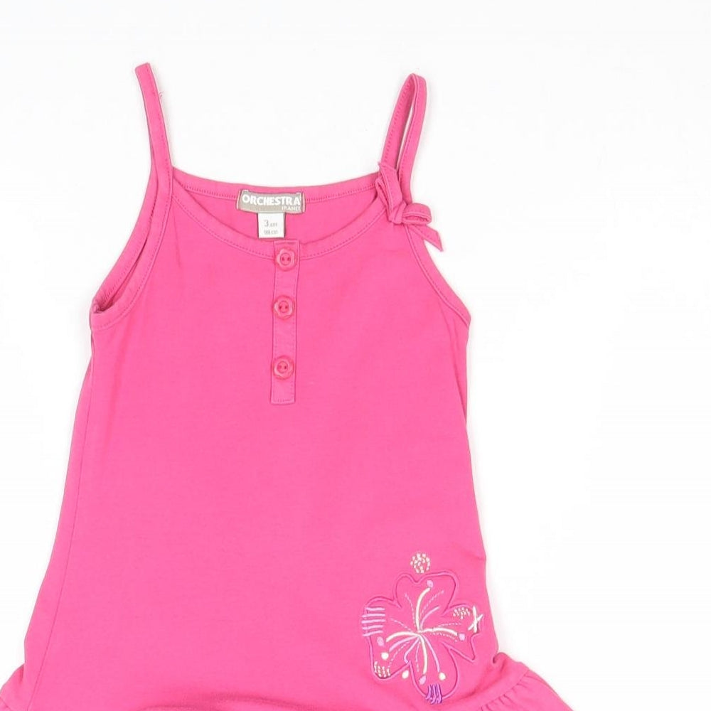 Orchestra Girls Pink Cotton A-Line Size 4 Years Round Neck Pullover - Flower Detail