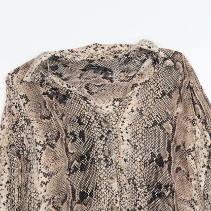 Stradivarius Womens Beige Animal Print Viscose Basic Button-Up Size M Collared - Snake Skin Print