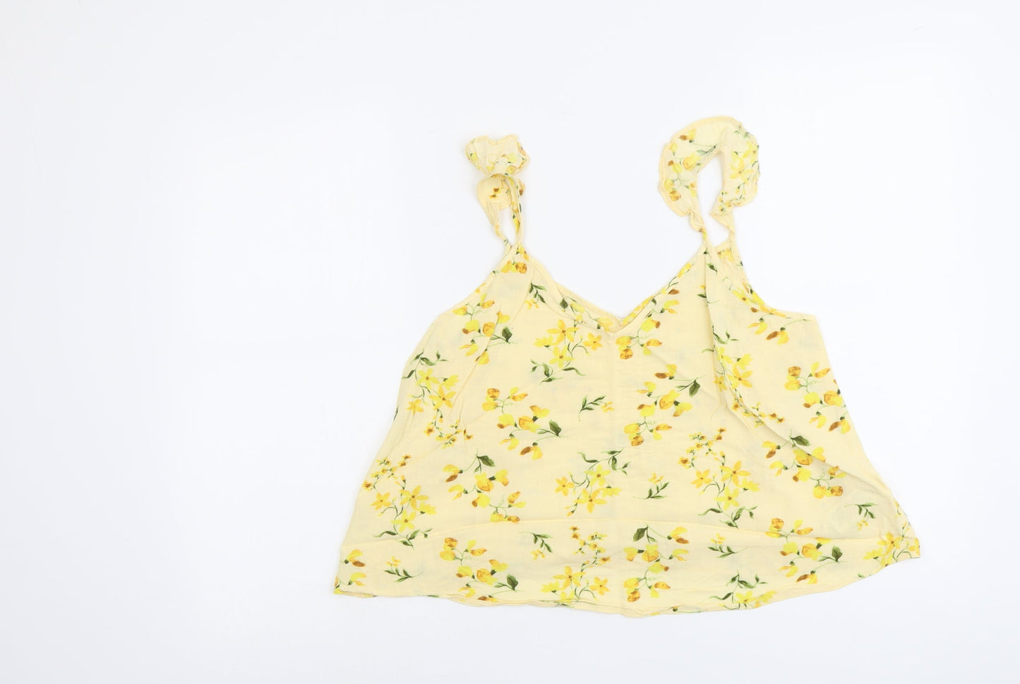 F&F Womens Yellow Floral Viscose Basic Tank Size 8 V-Neck