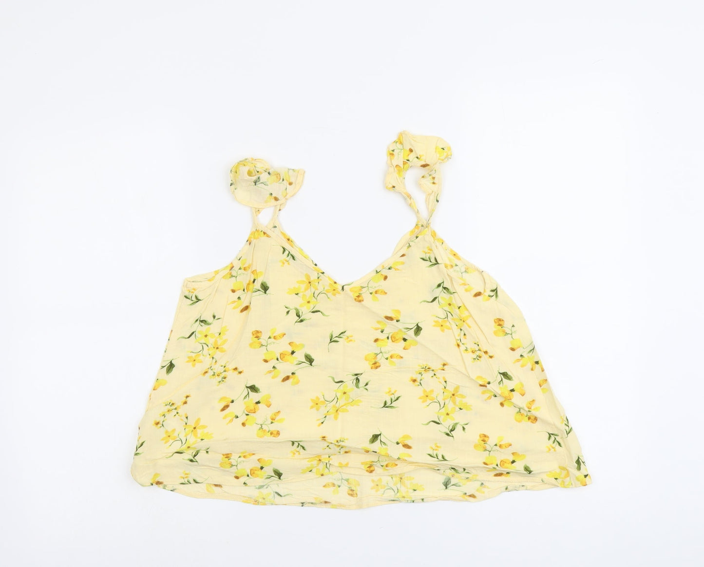 F&F Womens Yellow Floral Viscose Basic Tank Size 8 V-Neck