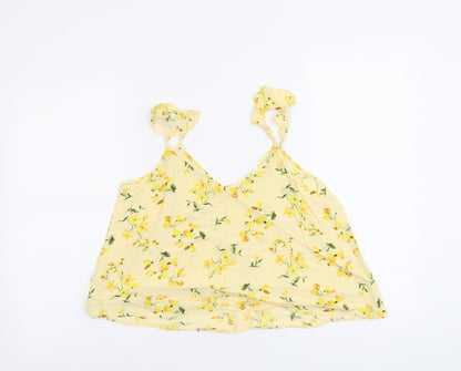 F&F Womens Yellow Floral Viscose Basic Tank Size 8 V-Neck