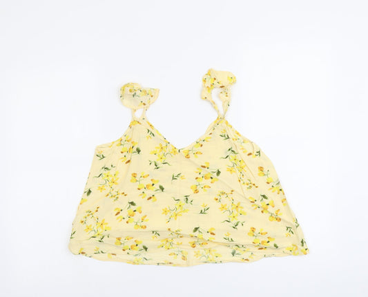 F&F Womens Yellow Floral Viscose Basic Tank Size 8 V-Neck