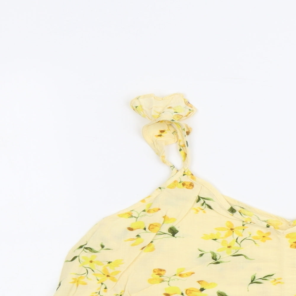 F&F Womens Yellow Floral Viscose Basic Tank Size 8 V-Neck