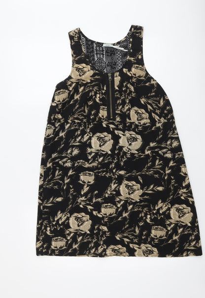 Kimchi Blue Womens Black Floral Polyester A-Line Size M Round Neck Zip - Lace Details