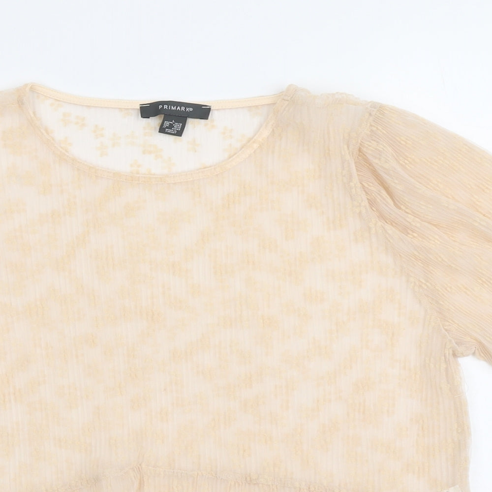 Primark Womens Pink Geometric Polyester Basic Blouse Size L Round Neck