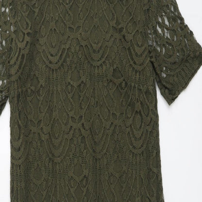 H&M Womens Green Geometric Cotton Shift Size 8 Round Neck Zip