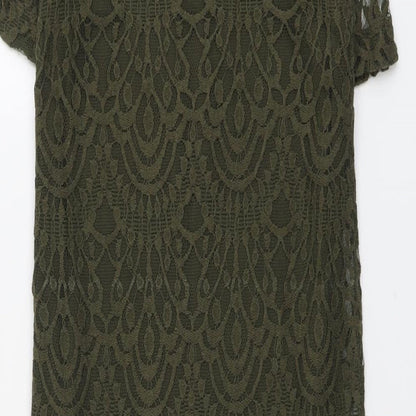 H&M Womens Green Geometric Cotton Shift Size 8 Round Neck Zip