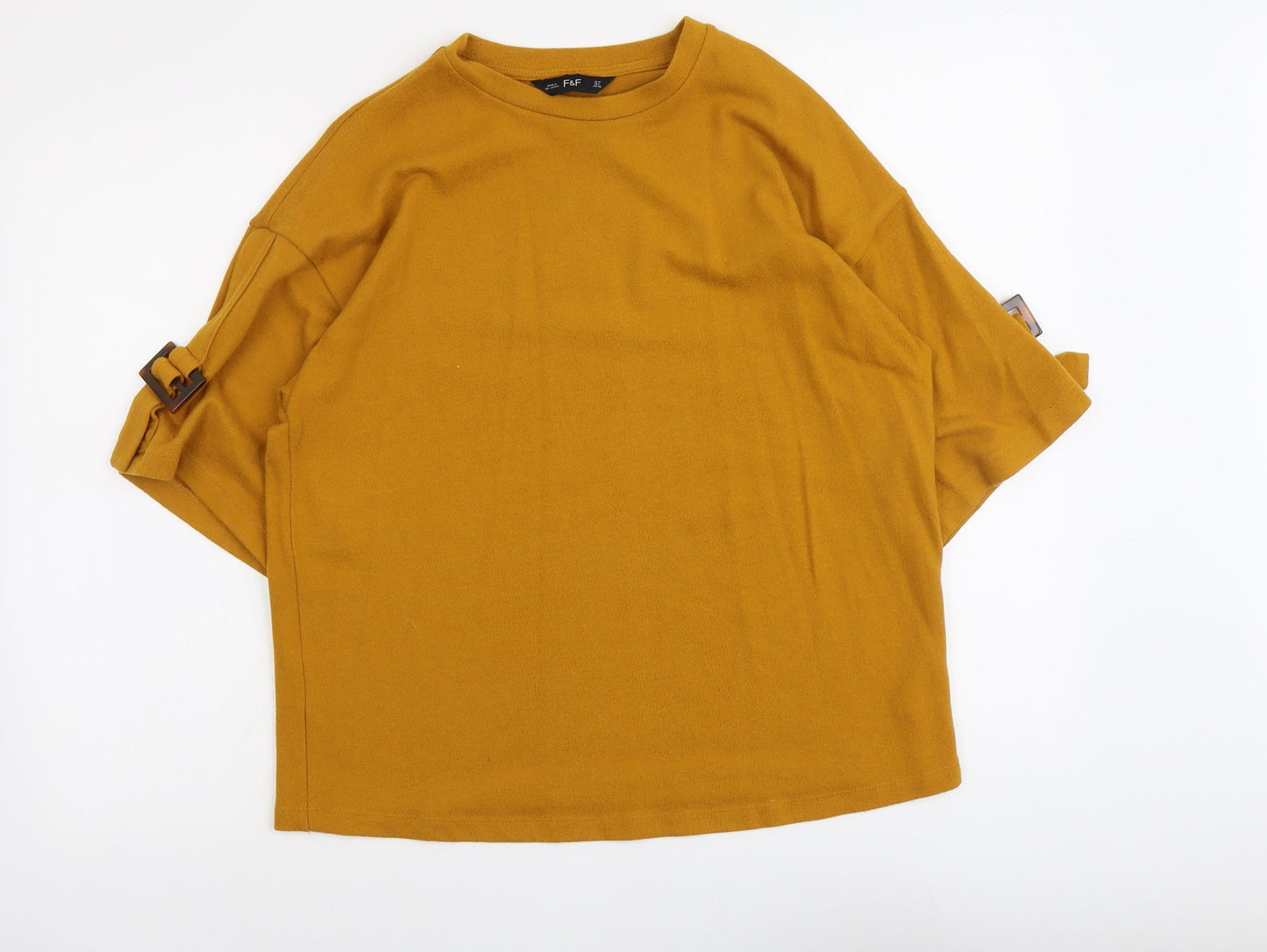 F&F Womens Yellow Round Neck Polyester Pullover Jumper Size 10