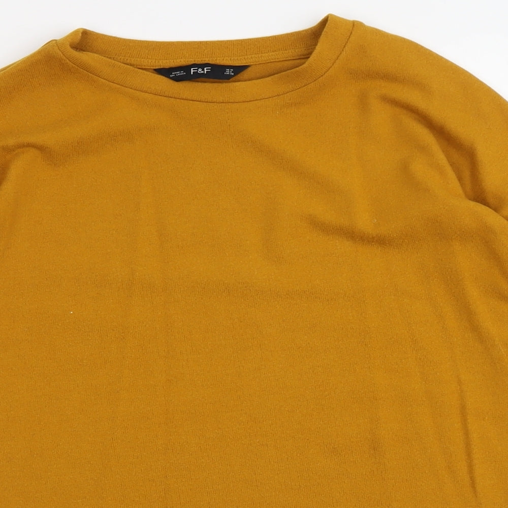 F&F Womens Yellow Round Neck Polyester Pullover Jumper Size 10