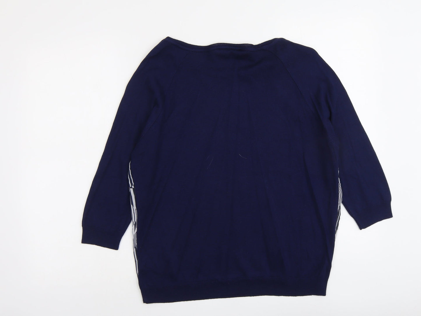 BHS Womens Blue Boat Neck Geometric Acrylic Pullover Jumper Size 14