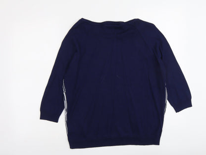 BHS Womens Blue Boat Neck Geometric Acrylic Pullover Jumper Size 14