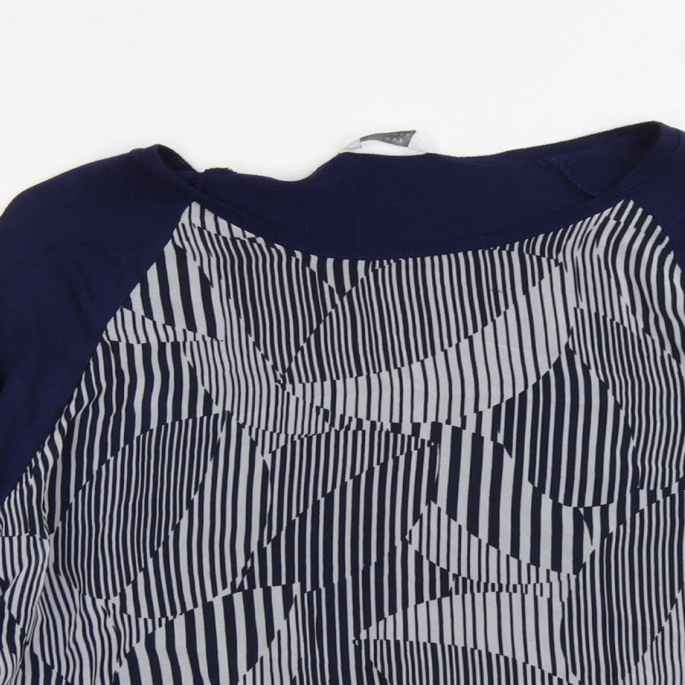 BHS Womens Blue Boat Neck Geometric Acrylic Pullover Jumper Size 14