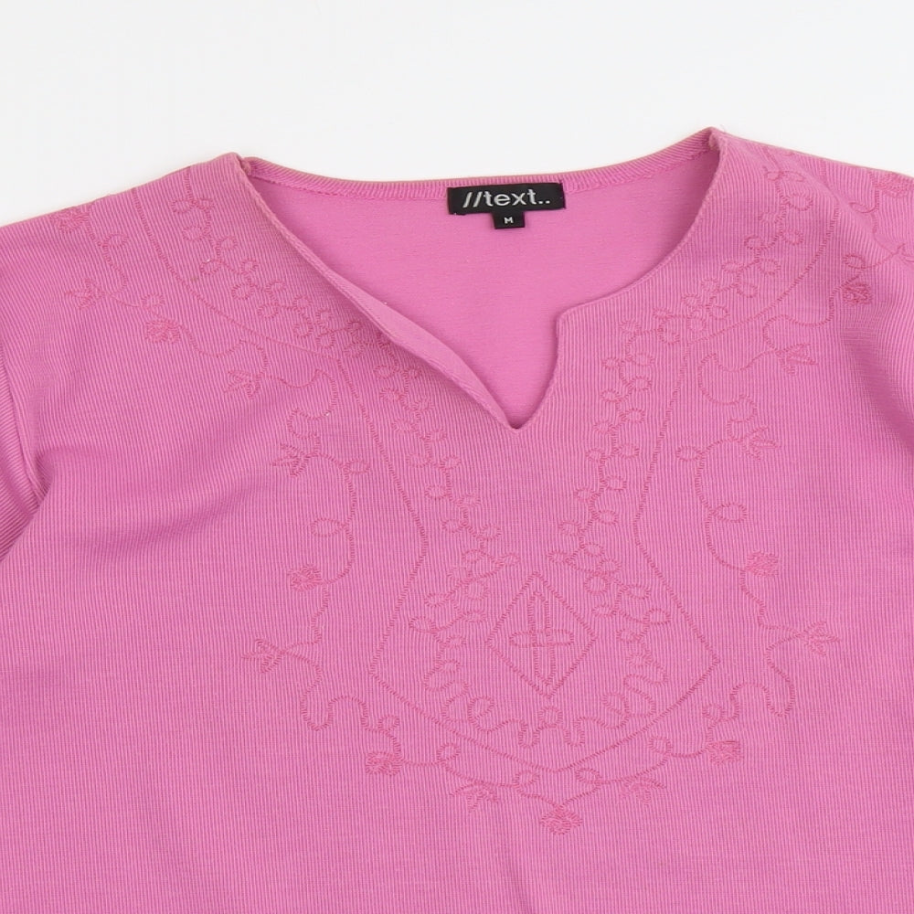 //Text... Womens Pink V-Neck Herringbone Polyester Pullover Jumper Size M
