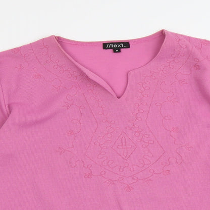 //Text... Womens Pink V-Neck Herringbone Polyester Pullover Jumper Size M