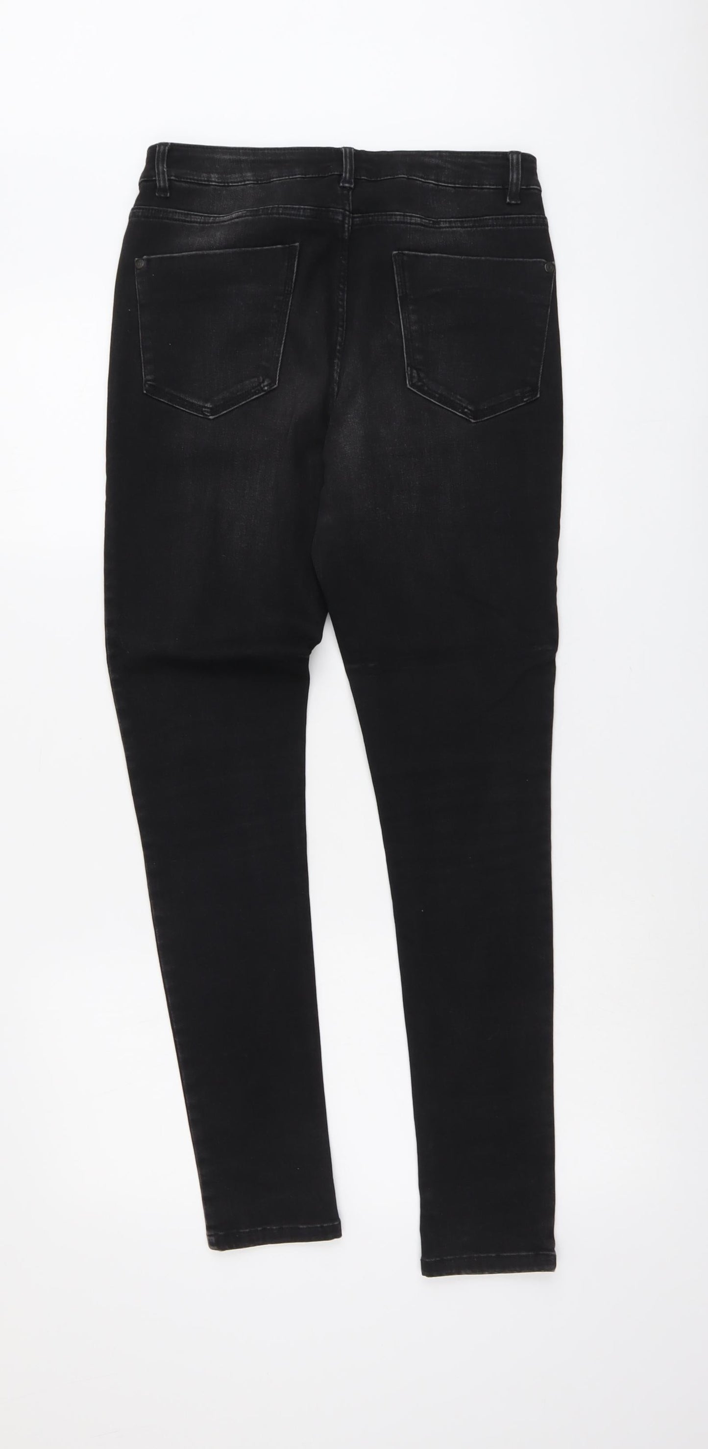 Marks and Spencer Womens Black Herringbone Cotton Skinny Jeans Size 10 L30 in Regular Button
