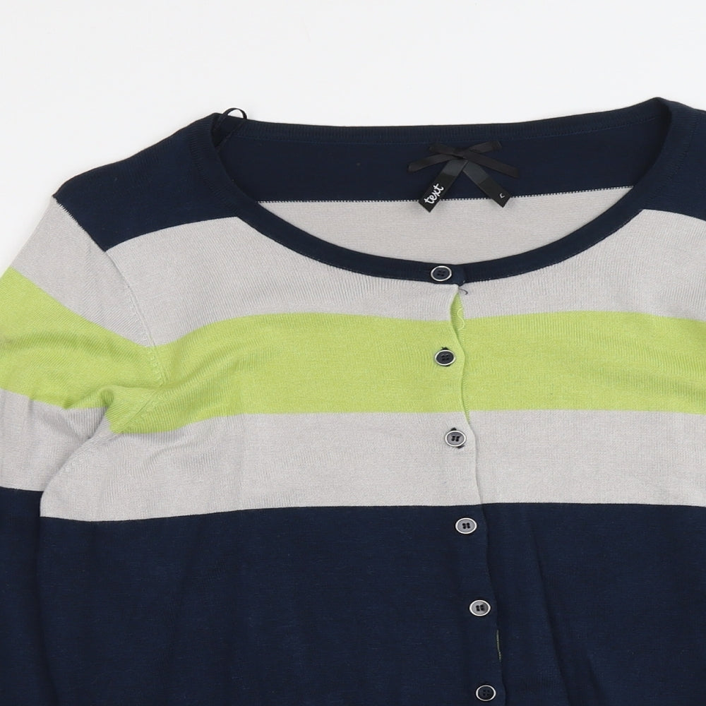 //Text... Womens Multicoloured Round Neck Striped Viscose Cardigan Jumper Size L