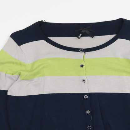 //Text... Womens Multicoloured Round Neck Striped Viscose Cardigan Jumper Size L