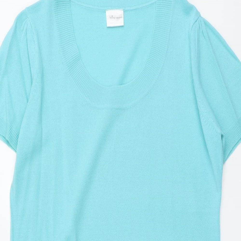 ...Being Casual Womens Blue Scoop Neck Acrylic Pullover Jumper Size 12