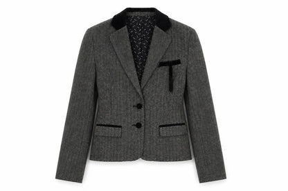 Mademoiselle Womens Grey Herringbone Polyester Jacket Blazer Size 10