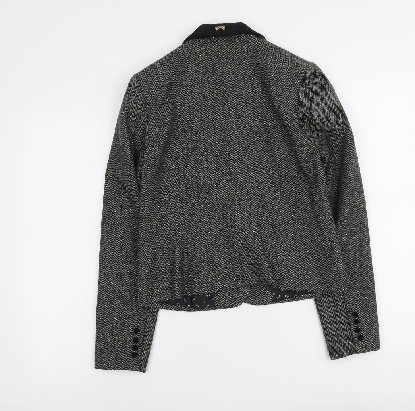 Mademoiselle Womens Grey Herringbone Polyester Jacket Blazer Size 10