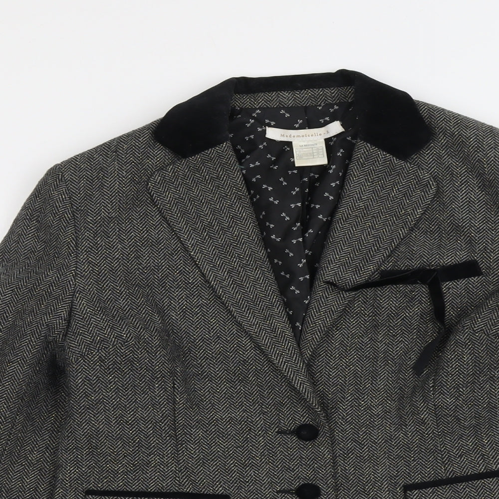 Mademoiselle Womens Grey Herringbone Polyester Jacket Blazer Size 10