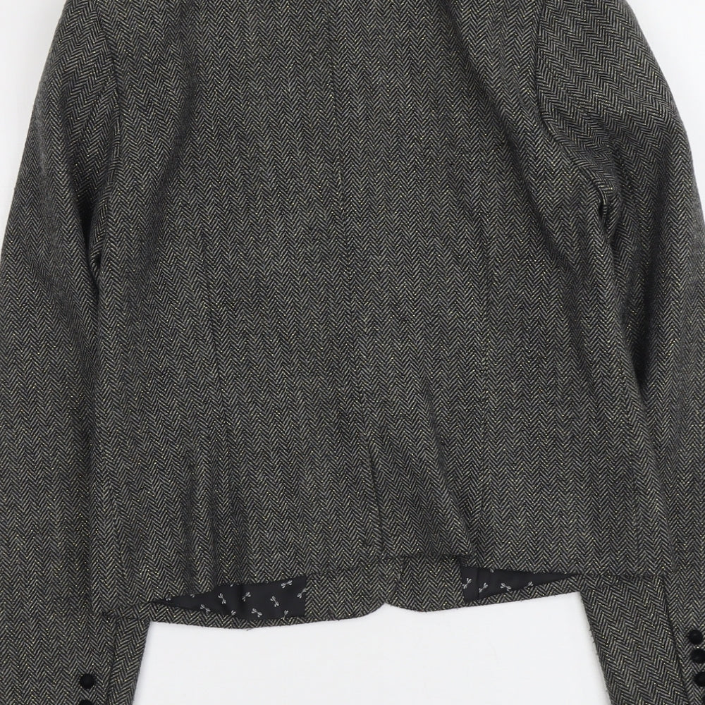 Mademoiselle Womens Grey Herringbone Polyester Jacket Blazer Size 10