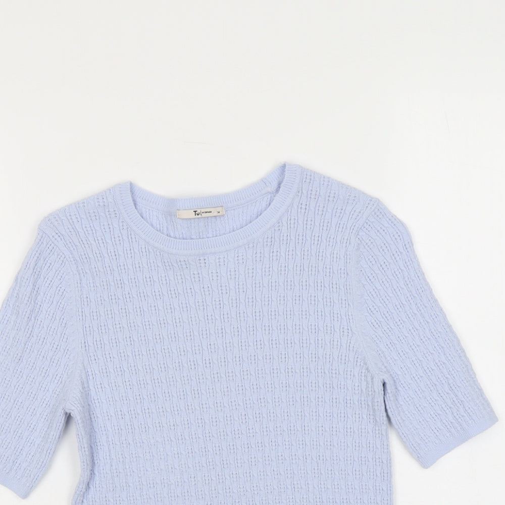 TU Womens Blue Boat Neck Viscose Pullover Jumper Size 14