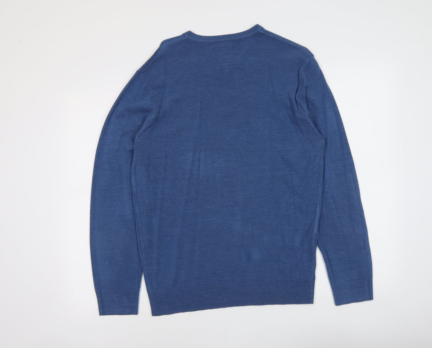 Debenhams Mens Blue V-Neck Acrylic Pullover Jumper Size S Long Sleeve