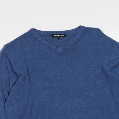 Debenhams Mens Blue V-Neck Acrylic Pullover Jumper Size S Long Sleeve
