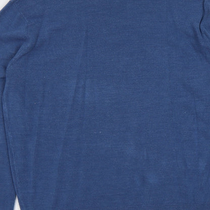 Debenhams Mens Blue V-Neck Acrylic Pullover Jumper Size S Long Sleeve