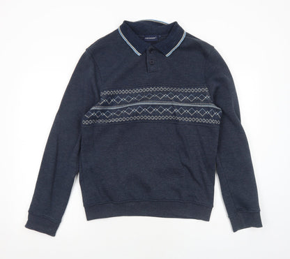 Tom Hagen Mens Blue Geometric Cotton Pullover Sweatshirt Size S